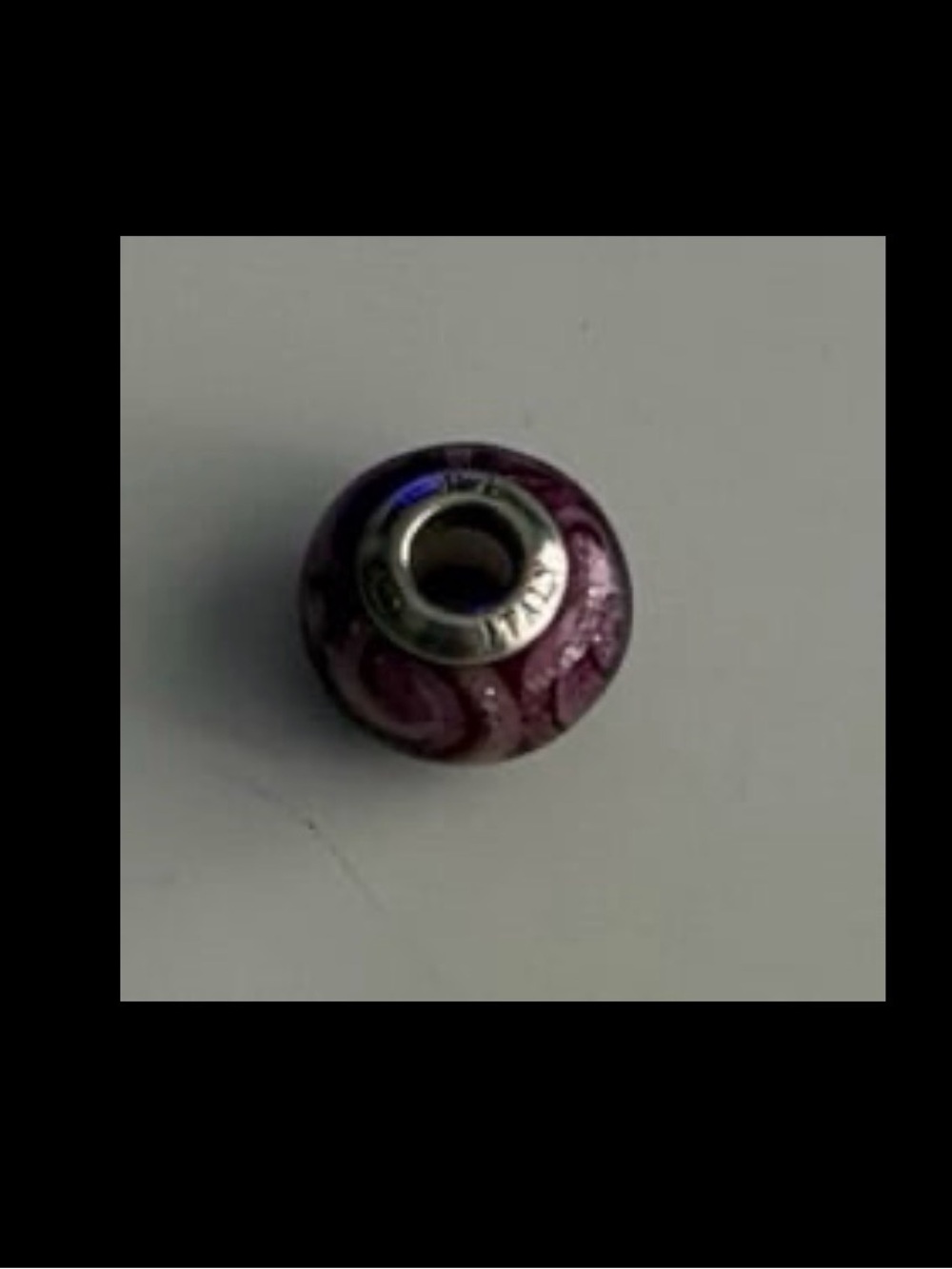Vintage Pandora Murano Italy Sterling Silver RL Purple Swirl Glitter Bead